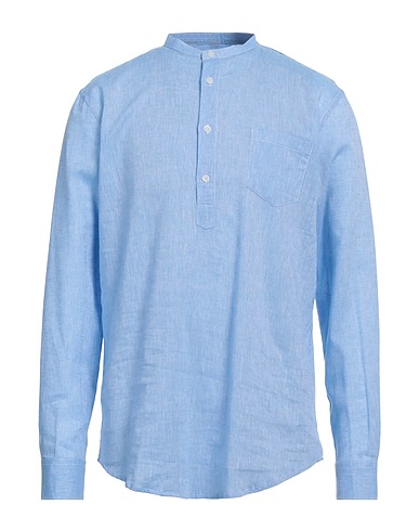 DANIELE ALESSANDRINI HOMME Linen shirt Light blue 55% Linen, 45% Cotton
