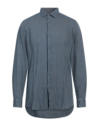 DANIELE ALESSANDRINI HOMME Linen shirt Slate blue 100% Linen