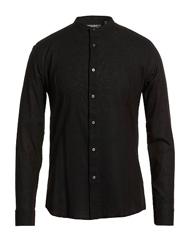 DANIELE ALESSANDRINI HOMME Linen shirt NERO 55% Linen, 45% Cotton