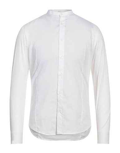DANIELE ALESSANDRINI HOMME Camicia tinta unita Bianco 97% Cotone, 3% Elastan