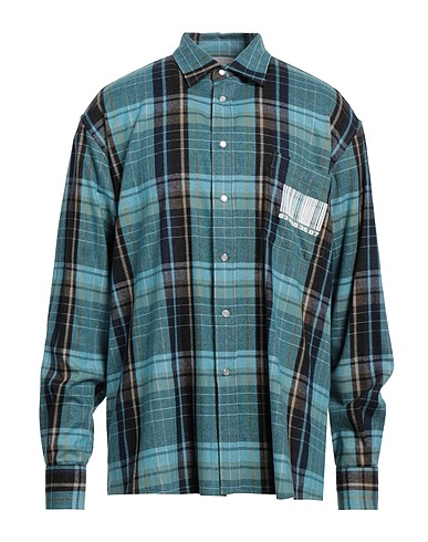 VTMNTS Checked shirt Light blue 53% Wool, 25% Cotton, 18% Polyamide, 3% Other Fibres, 1% Elastane