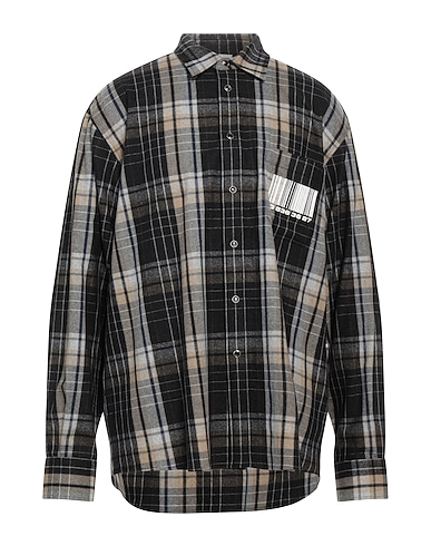 VTMNTS Checked shirt Black 53% Wool, 25% Cotton, 18% Polyamide, 3% Other Fibres, 1% Elastane