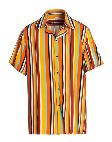 8 by YOOX Striped shirt PRINTED CAMP-COLLAR S/SLEEVE OVERSIZE SHIRT
 Orange 100% Viscose