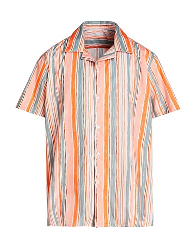 8 by YOOX Striped shirt PRINTED CAMP-COLLAR S/SLEEVE OVERSIZE SHIRT
 Salmon pink 100% Cotton