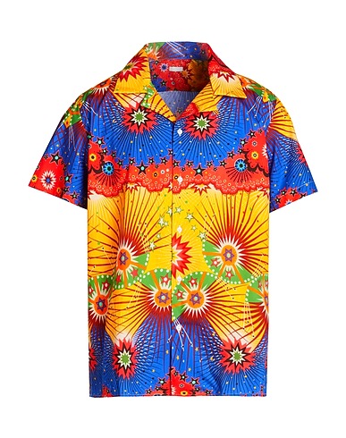 8 by YOOX 柄入りシャツ PRINTED CAMP-COLLAR S/SLEEVE OVERSIZE SHIRT
 ブライトブルー コットン 100%