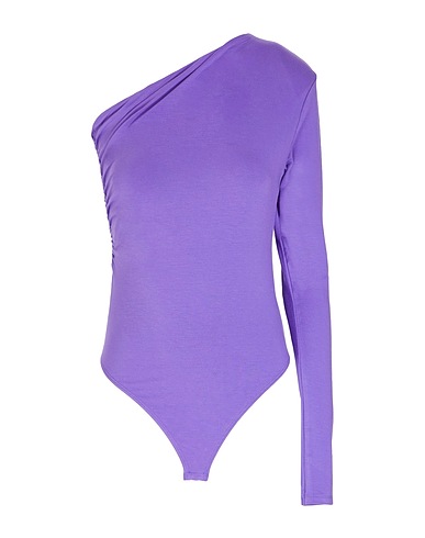 8 by YOOX TOPWEAR JERSEY ONE-SHOULDER PADDED BODYSUIT Purple 95% Viscose, 5% Elastane