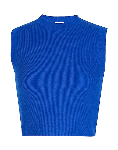 8 by YOOX Top RIBBED KNIT CROPPED TANK TOP Blue 70% Organic cotton, 20% Polyamide, 10% Silk