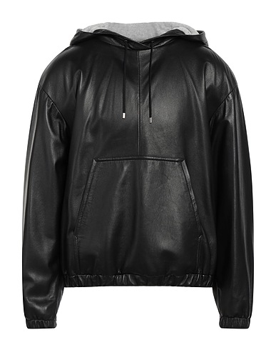 SAINT LAURENT Hooded sweatshirt Black 100% Lambskin, Cotton, Polyester