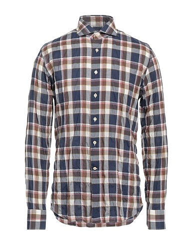 ALESSANDRO GHERARDI Checked shirt Navy blue 99% Cotton, 1% Polyamide