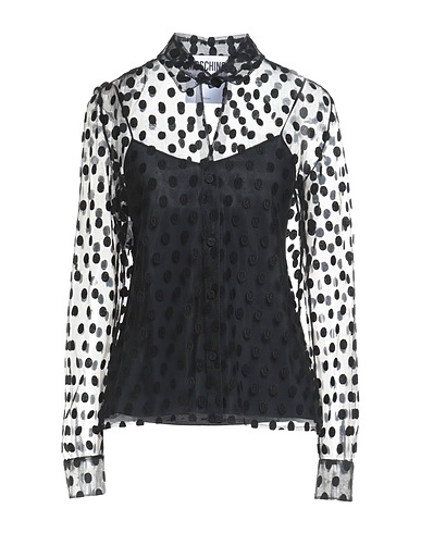 MOSCHINO Lace shirts & blouses Black 90% Acetate, 5% Elastane, 5% Silk