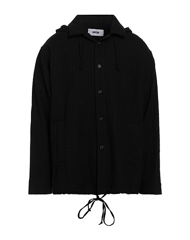 GRIFONI Solid colour shirt Black 55% Cotton, 45% Virgin Wool