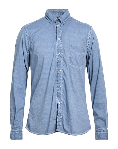 PLOUMANAC'H Solid colour shirt Slate blue 97% Cotton, 3% Elastane