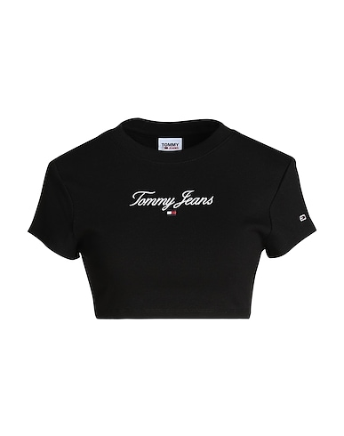 TOMMY JEANS Crop top Black 95% Cotton, 5% Elastane