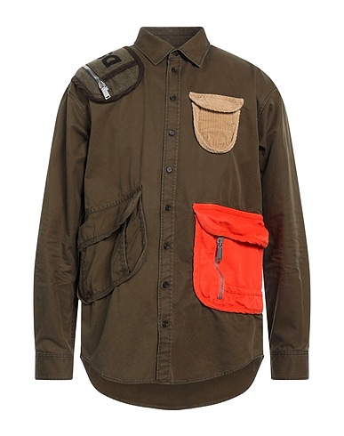 DSQUARED2 Patterned shirt Military green 100% Cotton, Elastane