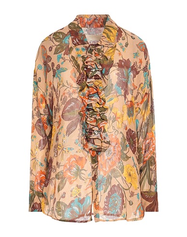MOMONÍ Floral shirts & blouses Light brown 80% Viscose, 20% Silk