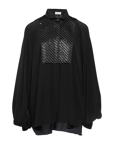BRUNELLO CUCINELLI Silk shirts & blouses NERO 100% Silk, Polyester, Elastane