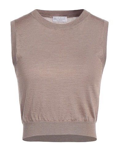 BRUNELLO CUCINELLI Crop top Khaki 70% Cashmere, 30% Silk