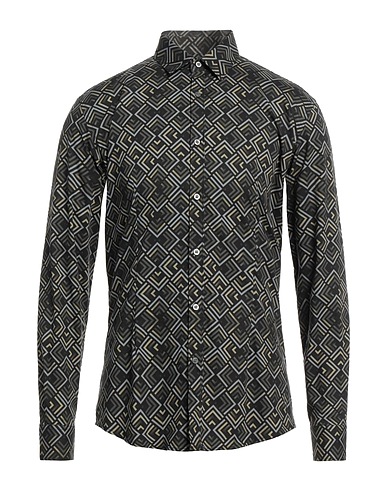 DANIELE ALESSANDRINI HOMME Patterned shirt Black 97% Cotton, 3% Elastane