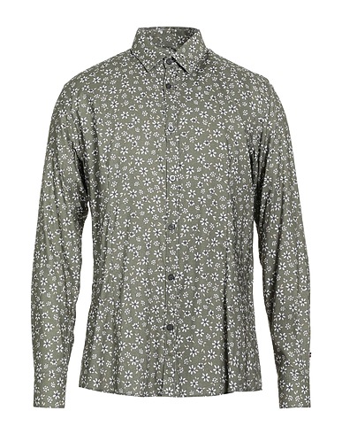 DANIELE ALESSANDRINI HOMME Camicia fantasia Verde militare 55% Viscosa, 45% Cotone