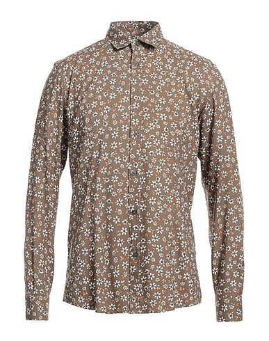 DANIELE ALESSANDRINI HOMME Patterned shirt Brown 55% Viscose, 45% Cotton