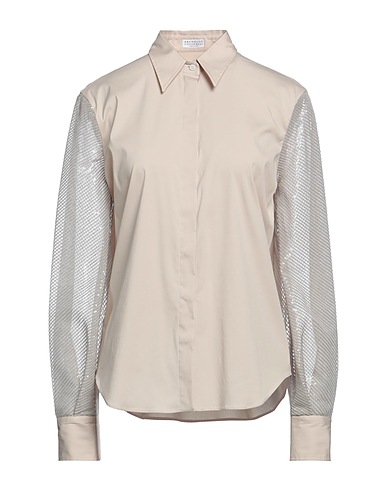 BRUNELLO CUCINELLI Shirts Beige 72% Cotton, 23% Polyamide, 5% Elastane, Polyester, Silk