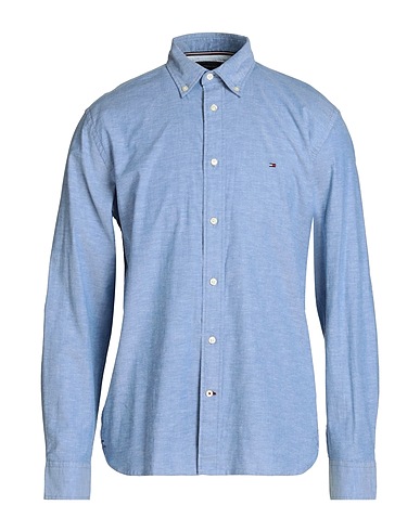 TOMMY HILFIGER Solid color shirt Navy 97% Cotton, 3% Elastane