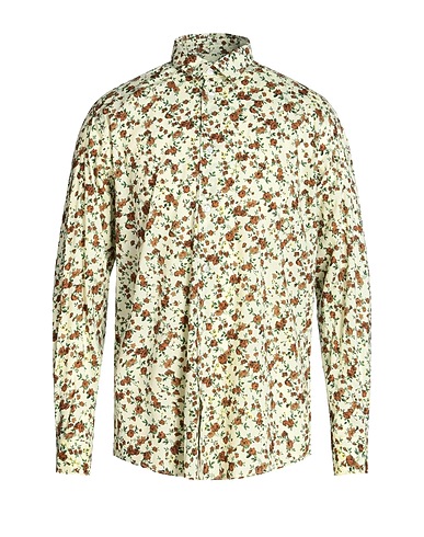 8 by YOOX Patterned shirt PRINTED REGULAR SHIRT Brown 80% Cotton, 20% Polyester