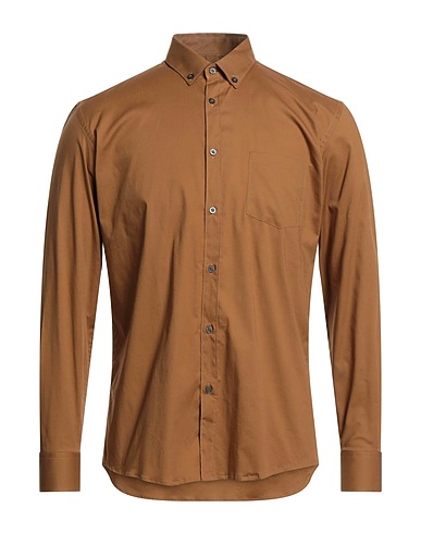 DANIELE ALESSANDRINI HOMME Solid color shirt Brown 97% Cotton, 3% Elastane