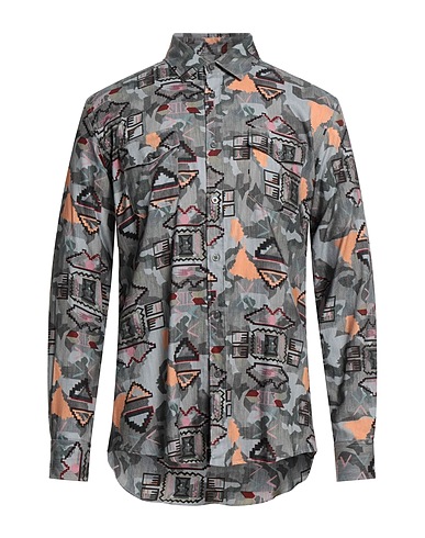 DANIELE ALESSANDRINI HOMME Patterned shirt Grey 60% Viscose, 40% Cotton