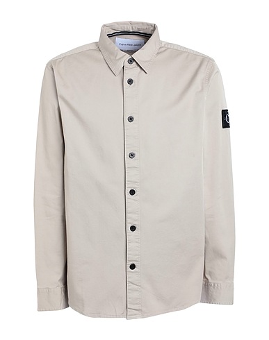 CALVIN KLEIN JEANS Camicia tinta unita Beige 97% Cotone, 3% Elastan