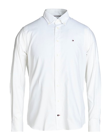 TOMMY HILFIGER Solid color shirt White 97% Cotton, 3% Elastane