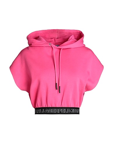 KARL LAGERFELD JEANS Hooded track jacket  KLJ CROPPED SLESS HOODIE Fuchsia 100% Organic cotton