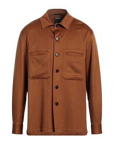 ZEGNA Solid color shirt Brown 100% Cashmere