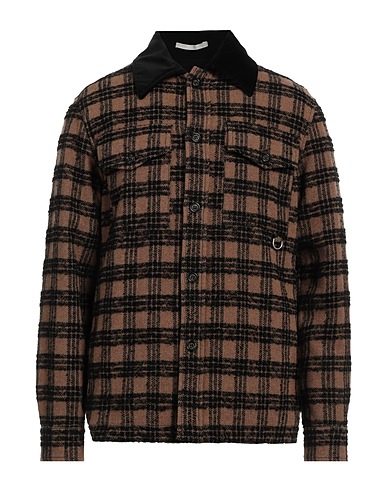 PAOLO PECORA Checked shirt Camel 51% Wool, 15% Polyamide, 13% Polyester, 11% Other Fibres, 10% Acrylic