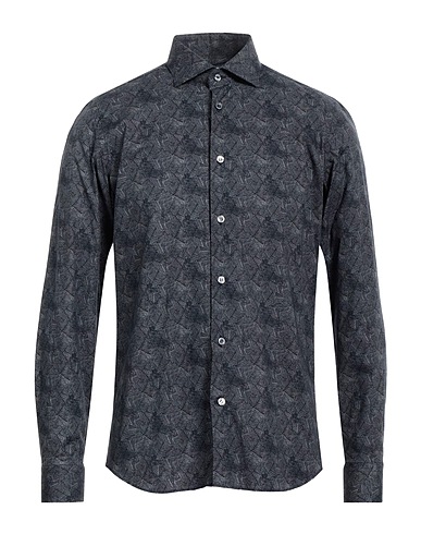MASTRICAMICIAI Patterned shirt Midnight blue 97% Cotton, 3% Elastane
