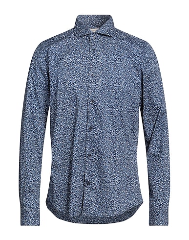 PORTOFIORI Patterned shirt Blue 97% Cotton, 3% Elastane