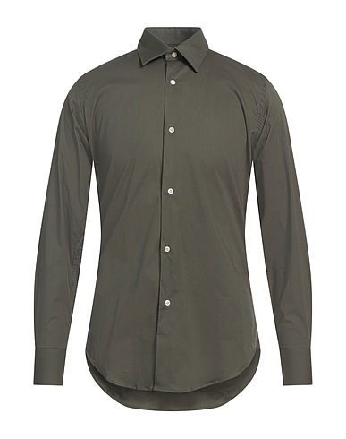 LIU •JO MAN Solid color shirt Military green 97% Cotton, 3% Elastane