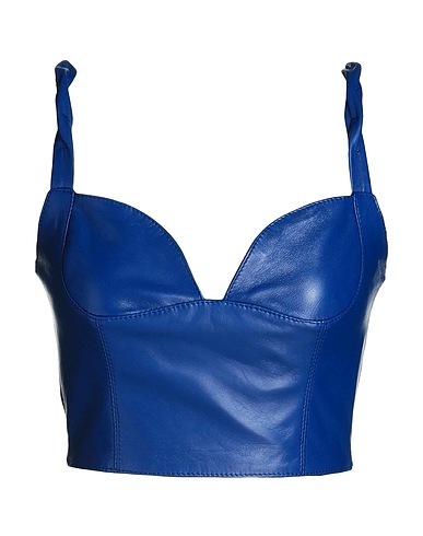 8 by YOOX Bustier LEATHER BRALLETTE TOP Blue 100% Lambskin