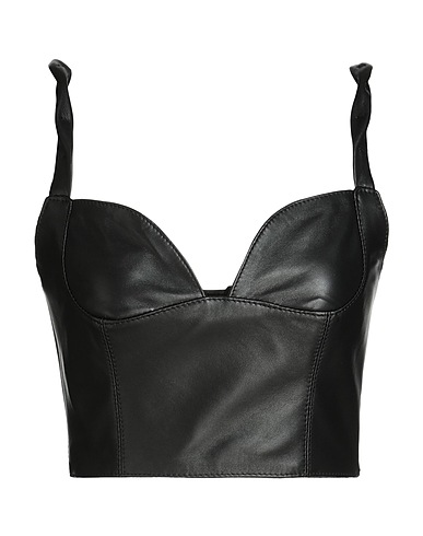 8 by YOOX Bustier LEATHER BRALLETTE TOP Black 100% Lambskin