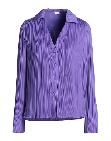 8 by YOOX Solid colour shirts & blouses PLEATED LONG SLEEVE BLOUSE Purple 100% Recycled polyester