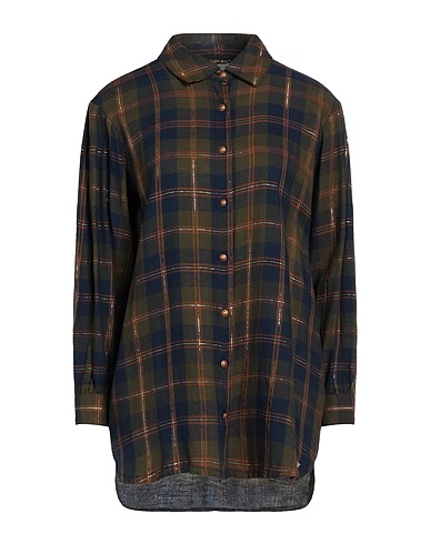 GAUDÌ Checked shirt JEANS Navy blue 57% Viscose, 42% Cotton, 1% Metallic fiber
