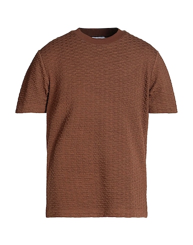 TOPMAN Basic T-Shirt Brown 70% Polyester, 28% Viscose, 2% Elastane