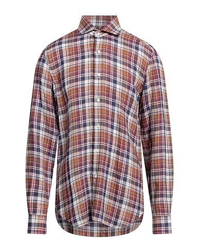 BARBA Napoli Checked shirt Brown 100% Linen