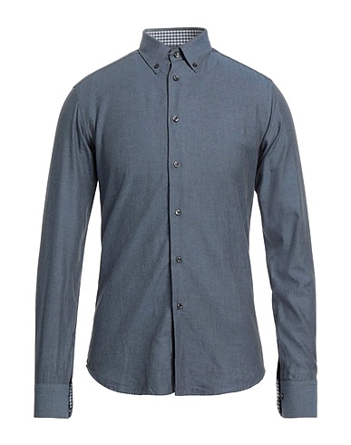 ARGENTO® Solid color shirt Slate blue 100% Cotton