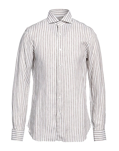 BARBA Napoli Camicia a righe Khaki 100% Lino