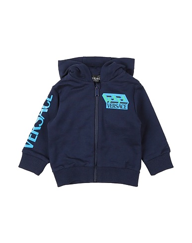 VERSACE YOUNG Hooded track jacket  Navy blue 100% Cotton, Elastane
