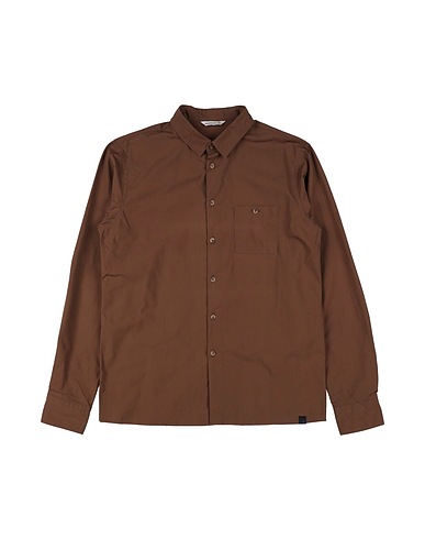 MANUEL RITZ Patterned shirt Light brown 97% Cotton, 3% Elastane