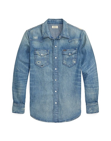 POLO RALPH LAUREN Denim shirt DISTRESSED DENIM WESTERN SHIRT
 Blue 100% Cotton