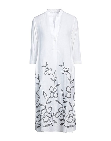 WHYCI Robe chemise Blanc 70% Viscose, 30% Lin