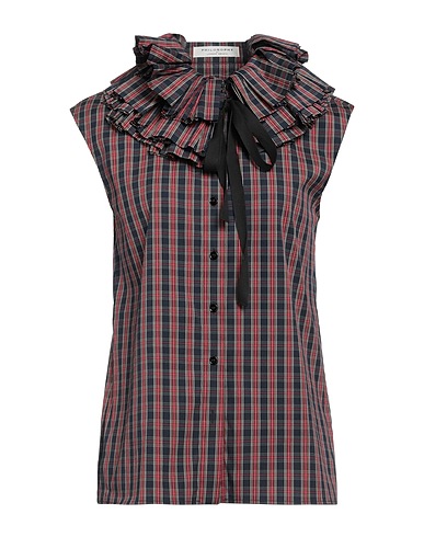 PHILOSOPHY di LORENZO SERAFINI Checked shirt Navy 80% Cotton, 16% Polyamide, 4% Elastane